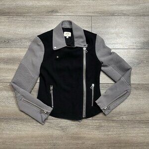 Wilfred Montesson Moto jacket in black and gray crepe  Size 0 Aritzia